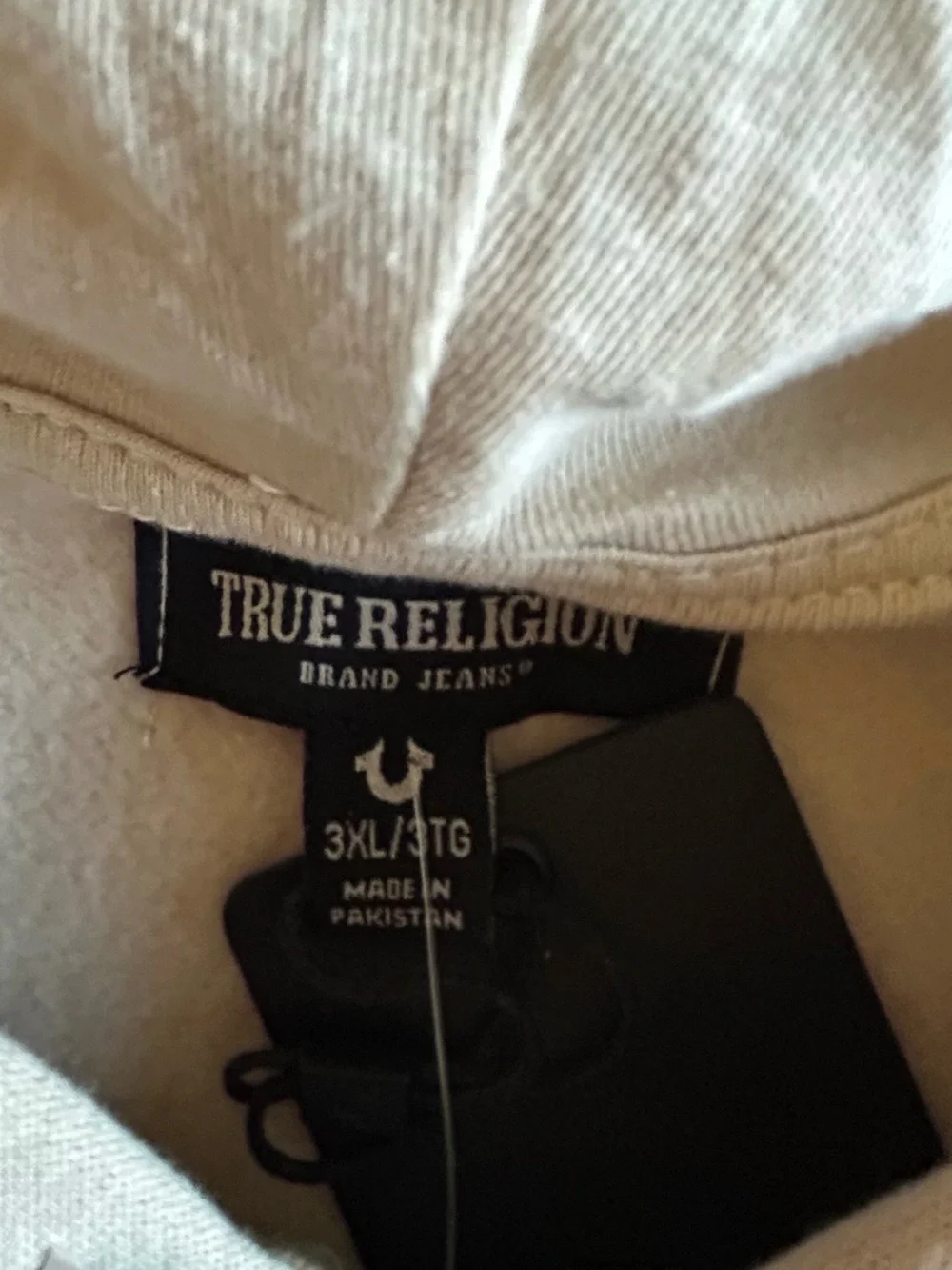 True Religion Cream Full-Zip Hooded Sweatshirt with Chest Patch